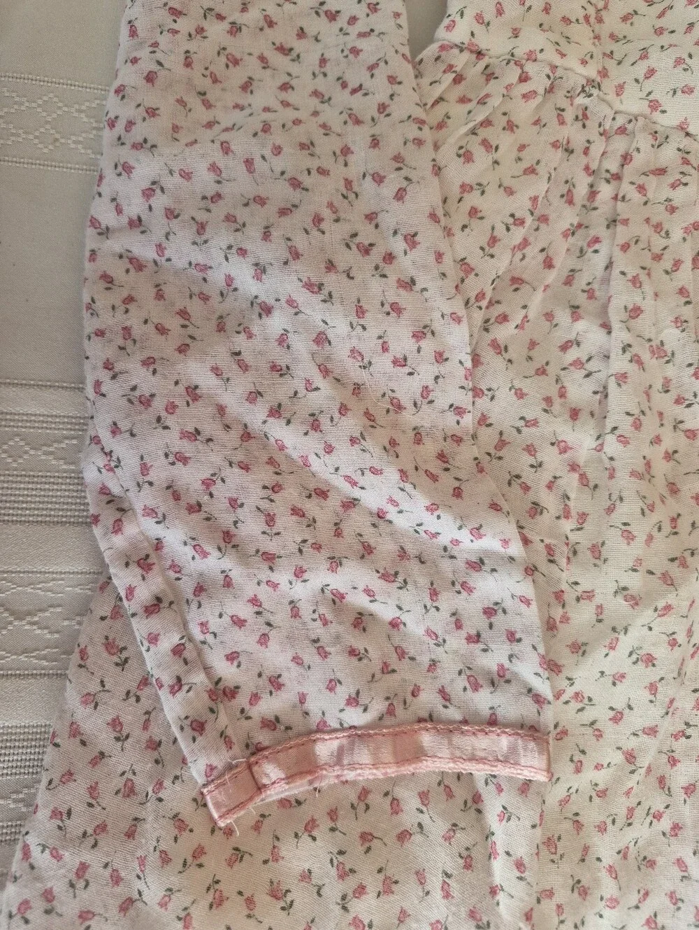 Vintage Gunnesak Girls' Pink Floral Long-Sleeve  Long Dress with Lace Trim